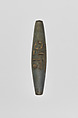 Elongated barrel bead inscribed with 