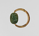 Ring, scarab, Gold, green stone