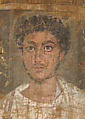 Fragmentary Shroud with a Bearded Young Man, Linen, tempera paint