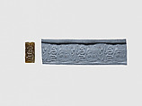 Cylinder seal with an image of seated Hathor, Green muscovite (fuchsite)