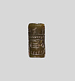 Cylinder seal with an image of seated Hathor, Green muscovite (fuchsite)
