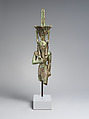 Nefertum, cupreous metal, black bronze and precious metal inlay, glass