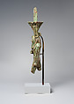 Nefertum, cupreous metal, black bronze and precious metal inlay, glass