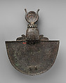 Aegis with the head of a goddess, Cupreous metal; stone, paint
