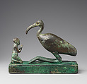 Group statue of Thoth-ibis and devotee on a base inscribed for Padihorsiese, Cupreous metal