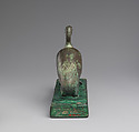 Group statue of Thoth-ibis and devotee on a base inscribed for Padihorsiese, Cupreous metal