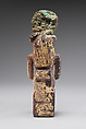 Seated ram-headed god, possibly Amun-Re, Faience, cupreous metal (headdress)