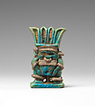 Amulet with twinned Bes-images, Green and blue faience, silver