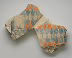 Relief fragment with feather pattern, Limestone, paint