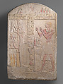Stela of Aku worshipping Min, Limestone; Polychrome