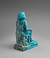Statuette of a king united with a falcon, Faience