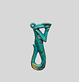 Amulet in the form of a serpent decan with raised arms, Faience