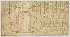Wall painting of the Mehen snake protecting the barque of Re (facsimile), Lancelot Crane  British, Tempera on paper