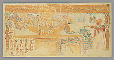 Painting of Ramesses IX before the barque of Amun from the tomb of Imiseba, Nina de Garis Davies, Tempera on paper