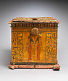 Canopic Chest of Khonsu, Wood, gesso, paint, varnish, linen string