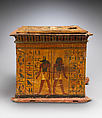 Canopic Chest of Khonsu, Wood, gesso, paint, varnish, linen string