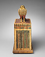 Falcon Box with Wrapped Contents, Painted and gilded wood, linen, resin, feathers