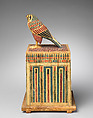 Falcon Box with Wrapped Contents, Painted and gilded wood, linen, resin, feathers