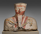 Head and Shoulders from an Osiride Statue, Limestone, paint