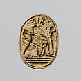 Scarab Depicting Ramesses II Smiting a Captive Before the God Ptah, Glazed steatite