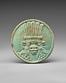 Head of Bes and Sacred eye Amulet, Light green faience