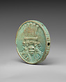 Head of Bes and Sacred eye Amulet, Light green faience