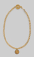 Necklace with a beaded wire wheel and a pendant with a profile of Alexander (?), gold