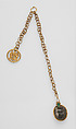 Chain with two pendants, gold, onyx, green stone or glass