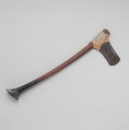 Battle Ax of Baki, Bronze or copper alloy, wood (with modern restoration), modern rawhide