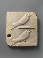 Relief plaque with two swallows, opposite side two quail chicks, Limestone, paint