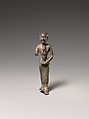 Standing man holding statuette of Nebethetepet or Nehemetaway, Cupreous metal