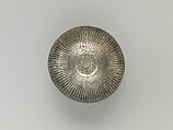 Bowl with flutes from shoulder to rosette at base and with inscribed weight, Silver