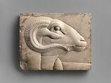 Relief plaque with the head of a ram deity, Limestone