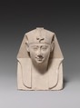 Bust of a royal figure with downward-hanging snake, Limestone