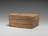 Decorated ware box illustrating rows of flamingos, Pottery, paint