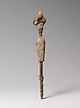 Female figurine on a reed, Wood, sandy mud/clay (?), organic material, paint, linen, reed