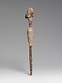 Female figurine on a reed, Wood, sandy mud/clay (?), organic material, paint, linen, reed
