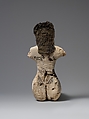 Figurine of a Seated Woman, Limestone, organic material, paint, malachite