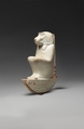 Figure of baboon on a basket and with a pillar, the shebet offering, Faience