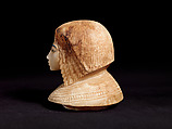 Canopic Jar (07.226.1) with a Lid Depicting a Queen (30.8.54), Travertine (Egyptian alabaster), blue glass, obsidian, unidentified stone