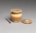 Kohl Jar and Stick, Travertine (Egyptian alabaster)