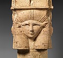 Column with Hathor-emblem capital and names of Nectanebo I on the shaft, Limestone, paint