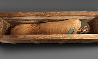 Mummy of Khnumhotep with mask and broad collar, Human remains, linen, mummification material, painted and gilded cartonnage, ebony, obsidian, travertine (Egyptian alabaster), faience