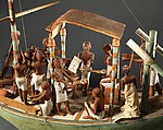 Model Sailboat, Wood, paint, plaster, linen twine, linen fabric