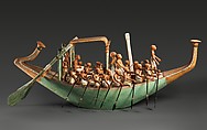 Model Paddling Boat, Wood, paint, plaster, linen twine, linen fabric