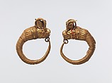 Earrings with lion-griffin terminal, Gold