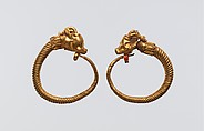 Earrings with ibex head terminal, Gold