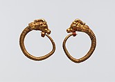 Earrings with ibex head terminal, Gold