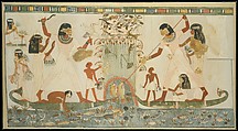 Menna and Family Hunting in the Marshes, Tomb of Menna, Nina de Garis Davies, Tempera on paper