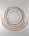 Two-strand Necklace of the Child Myt, Carnelian, glass, silver, rock crystal